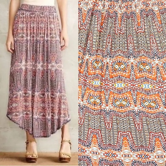 Anthropologie Postmark Western Bohemian Maxi Skirt Size Medium Aztec Broomstick - Picture 1 of 15